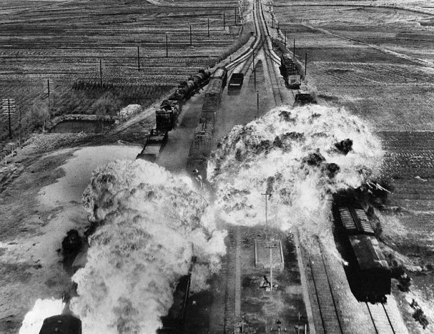 USAF aircraft attacking a railroad in North Korea